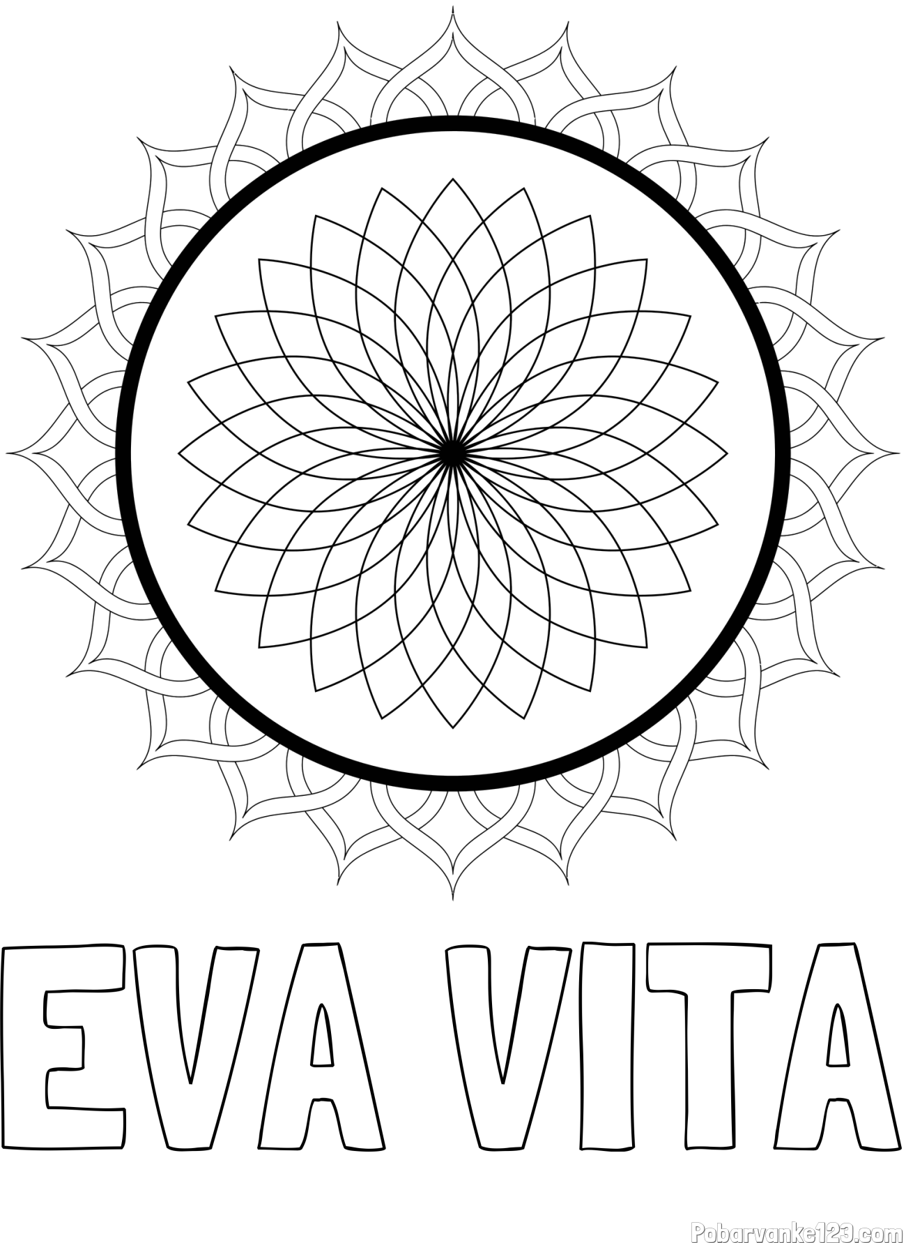 Pobarvanka imena EVA VITA in pobarvanka mandale 2