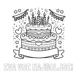 Online izdelana pobarvanka - Pobarvanka imena EVA VSE NAJBOLJŠE! in pobarvanka velike torte za rojstni dan