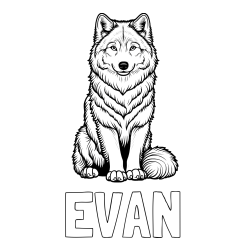 Online izdelana pobarvanka - Pobarvanka imena EVAN in pobarvanka prijaznega volka