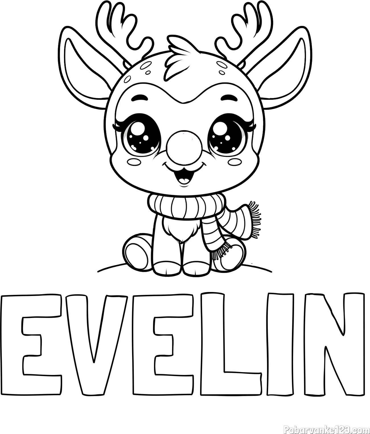 Pobarvanka imena EVELIN in otroška pobarvanka jelenčka Rudolfa s šalom okoli vratu
