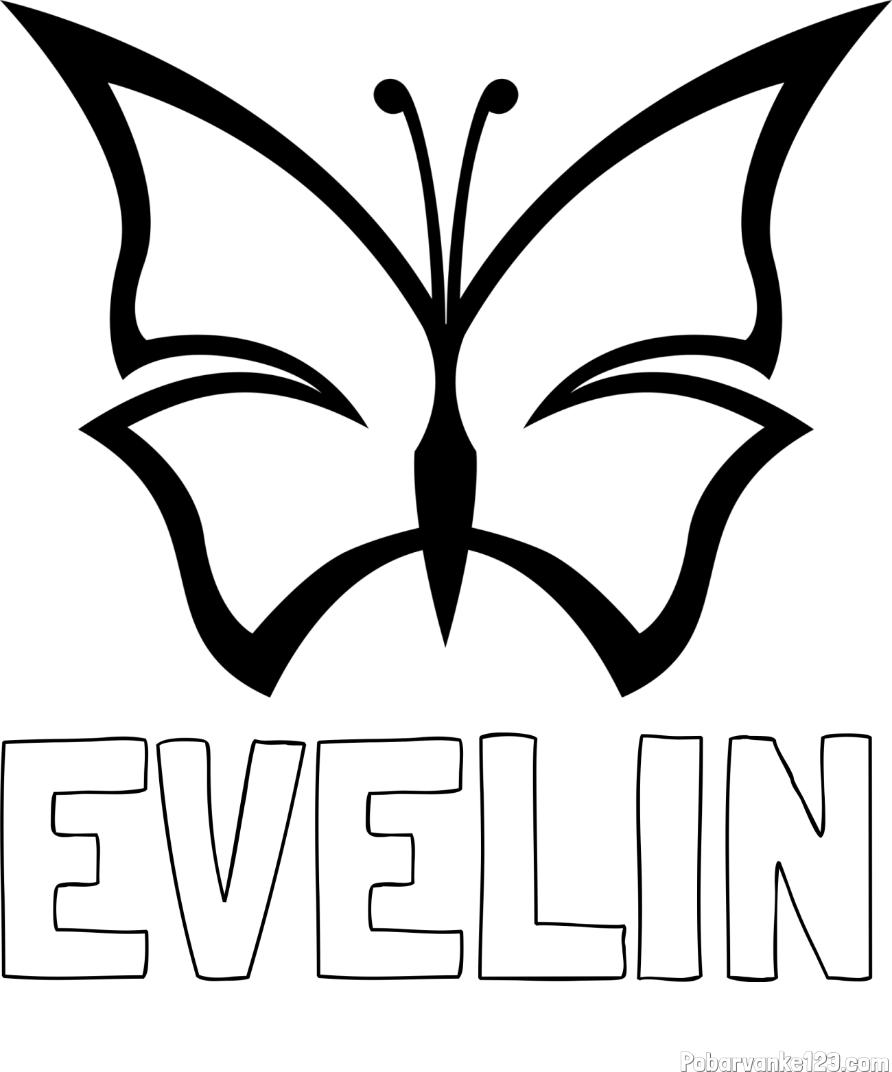 Pobarvanka imena EVELIN in otroška pobarvanka metulja
