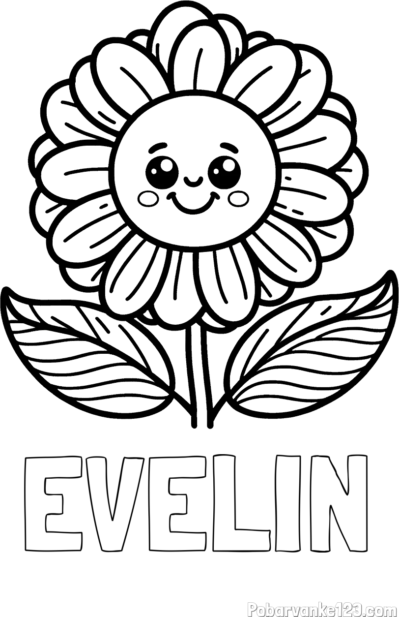 Pobarvanka imena EVELIN in pobarvanka ljubke in nasmejane rože
