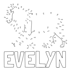 Online izdelana pobarvanka - Pobarvanka imena EVELYN in pobarvanka leva - poveži številke