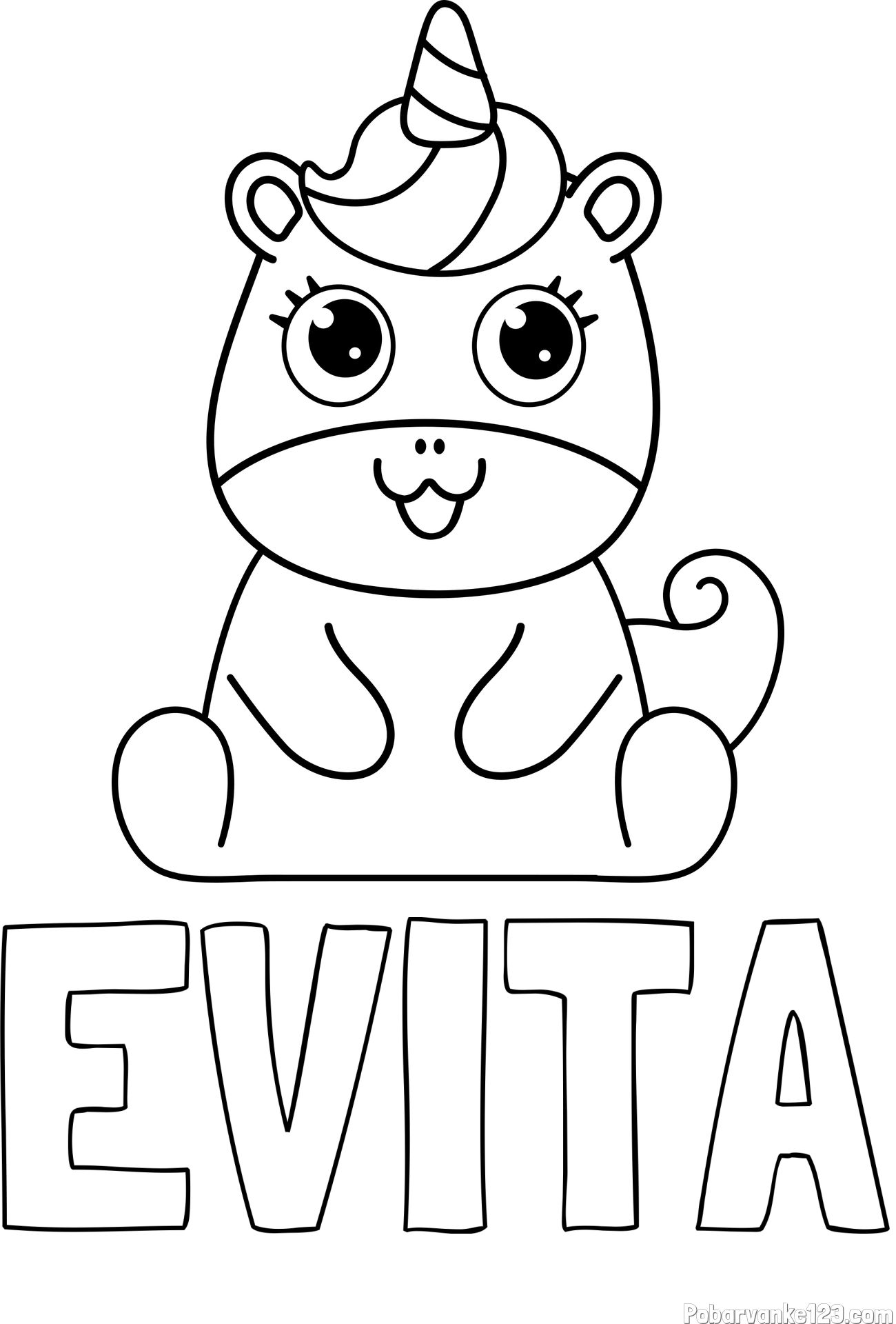 Pobarvanka imena EVITA in pobarvanka čudovitega samoroga Unicorn