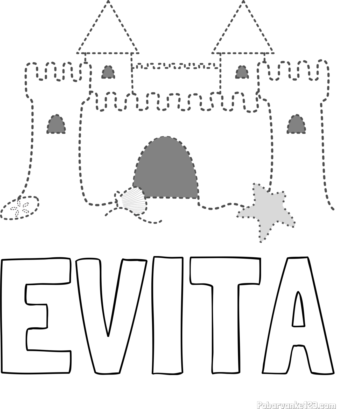 Pobarvanka imena EVITA in pobarvanka peščenega gradu