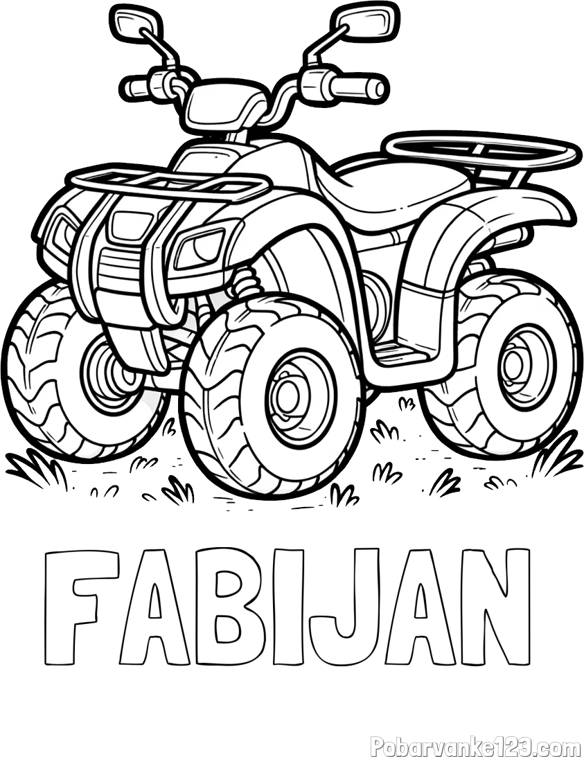 Pobarvanka imena FABIJAN in pobarvanka velikega štirikolesnika