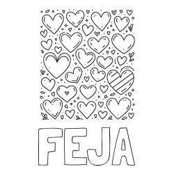 Online izdelana pobarvanka - Pobarvanka imena FEJA in pobarvanka različnih srčkov