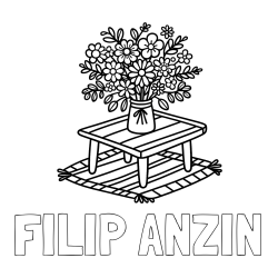 Online izdelana pobarvanka - Pobarvanka imena FILIP ANŽIN in pobarvanka šopka rož na mizi