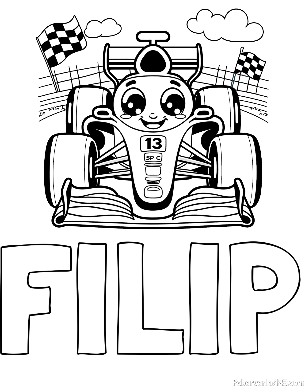 Pobarvanka imena FILIP in otroška pobarvanka FORMULA 1