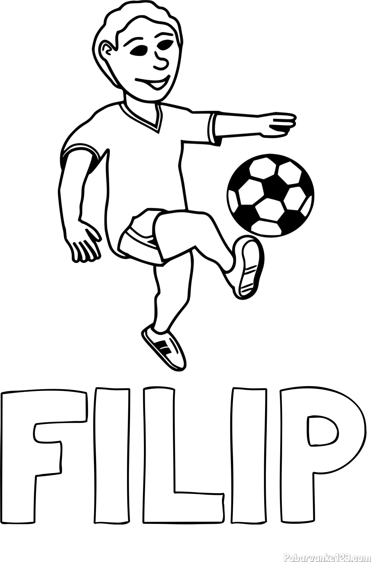 Pobarvanka imena FILIP in pobarvanka nogometaša, ki brca žogo