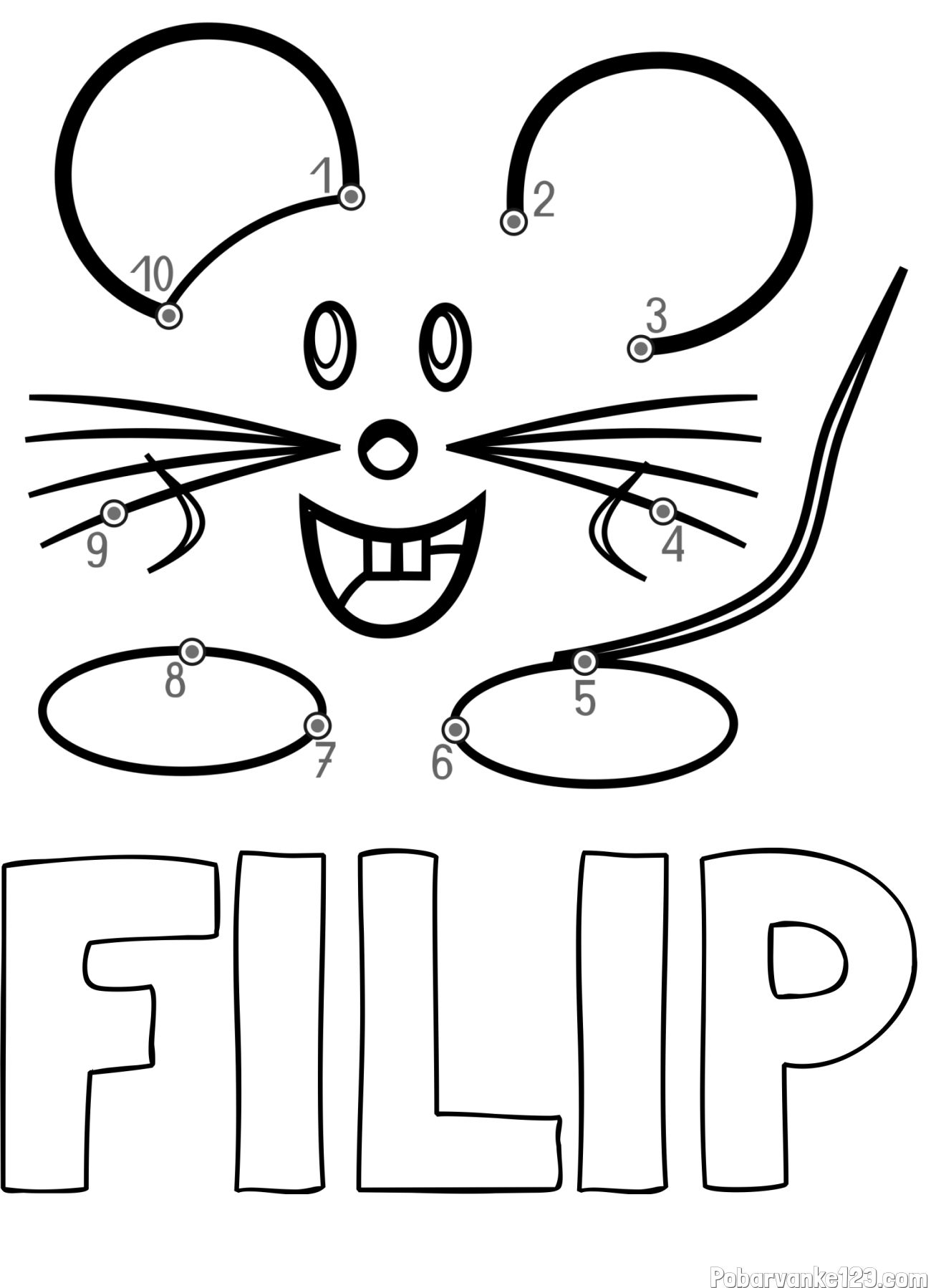 Pobarvanka imena FILIP in pobarvanka poveži številke - ljubka miška