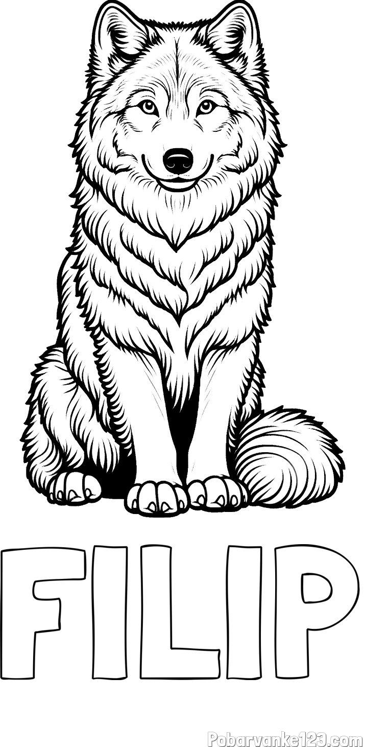 Pobarvanka imena FILIP in pobarvanka prijaznega volka