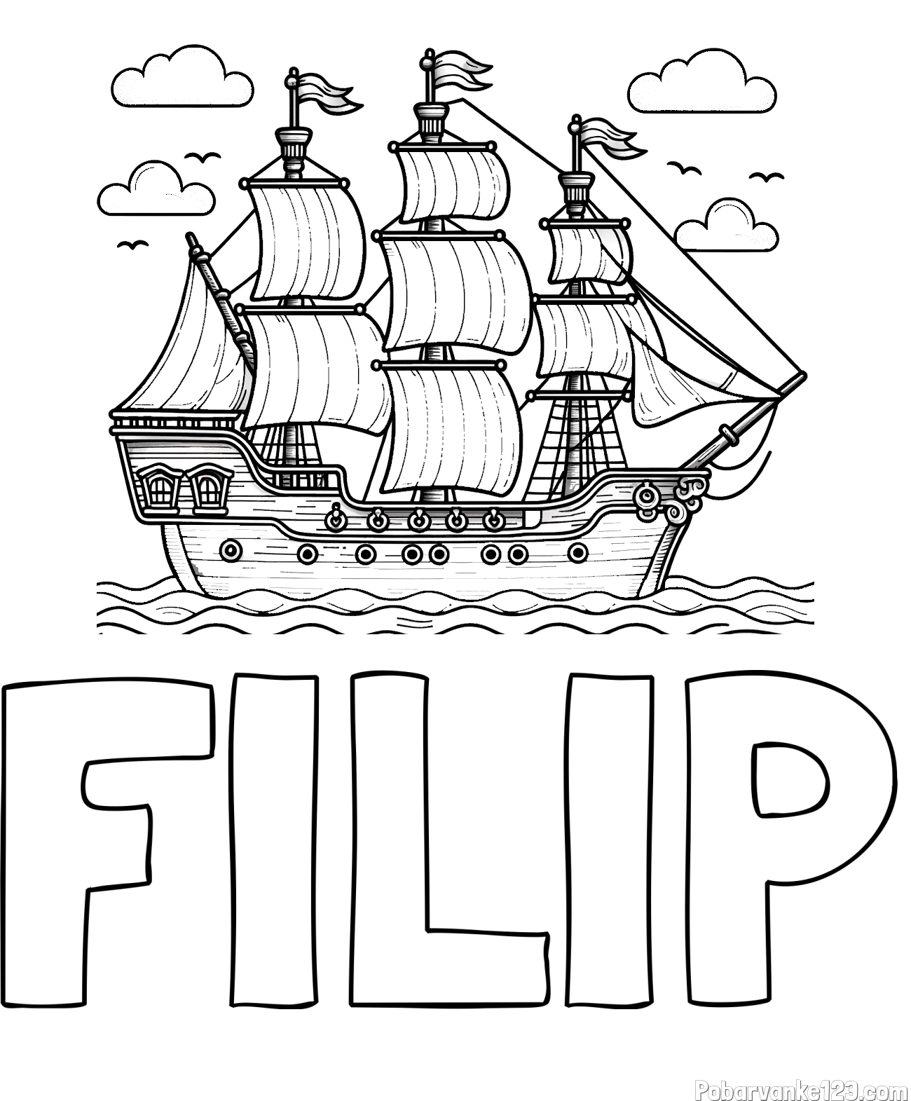 Pobarvanka imena FILIP in pobarvanka stare gusarske ladje