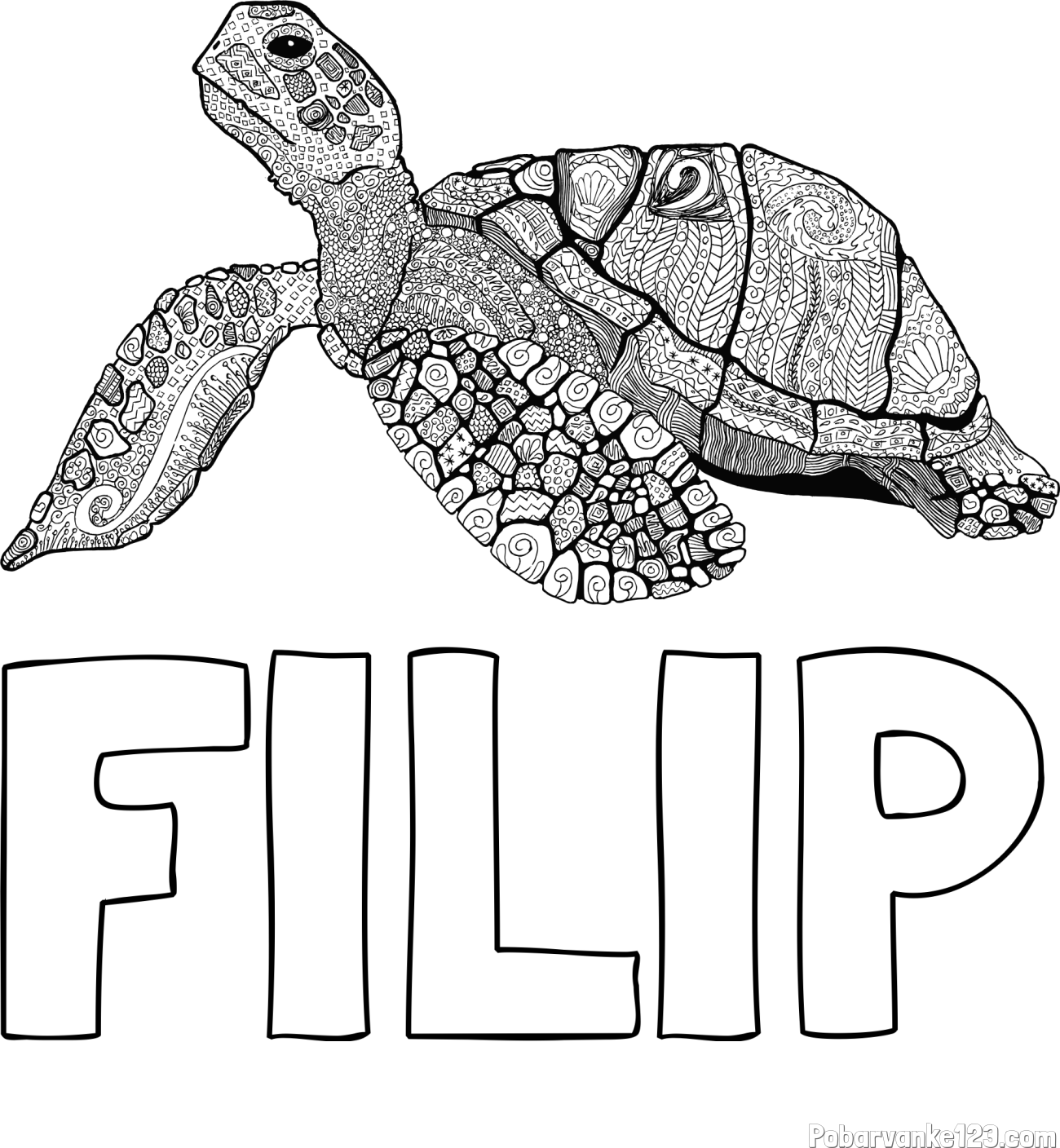Pobarvanka imena FILIP in pobarvanka velike želve - mandale
