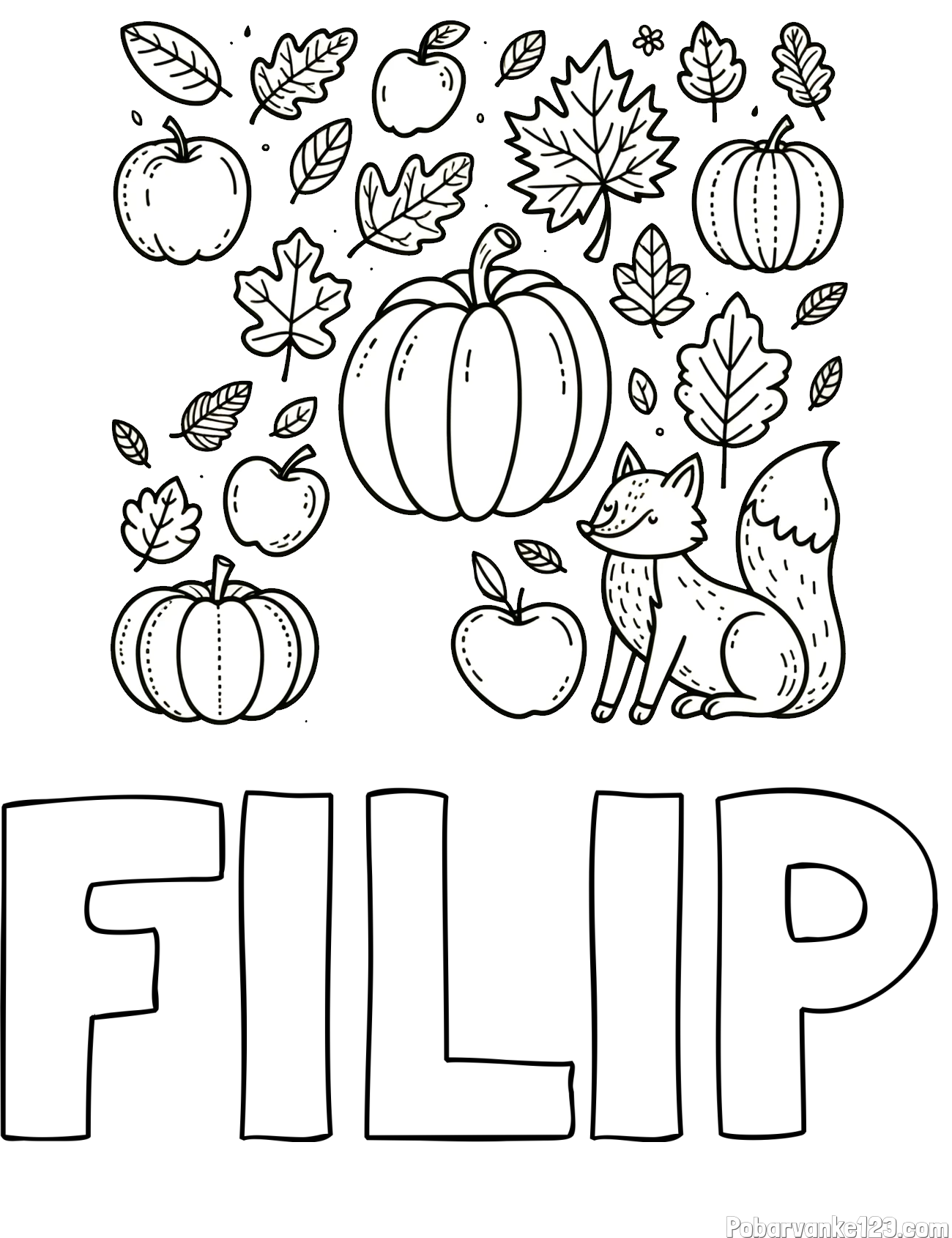 Pobarvanka imena FILIP in pobarvanka z motivom jeseni