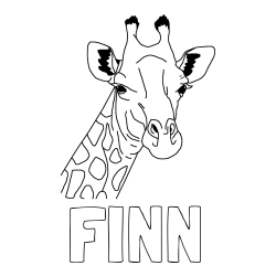 Online izdelana pobarvanka - Pobarvanka imena FINN in lepa pobarvanka žirafje glave