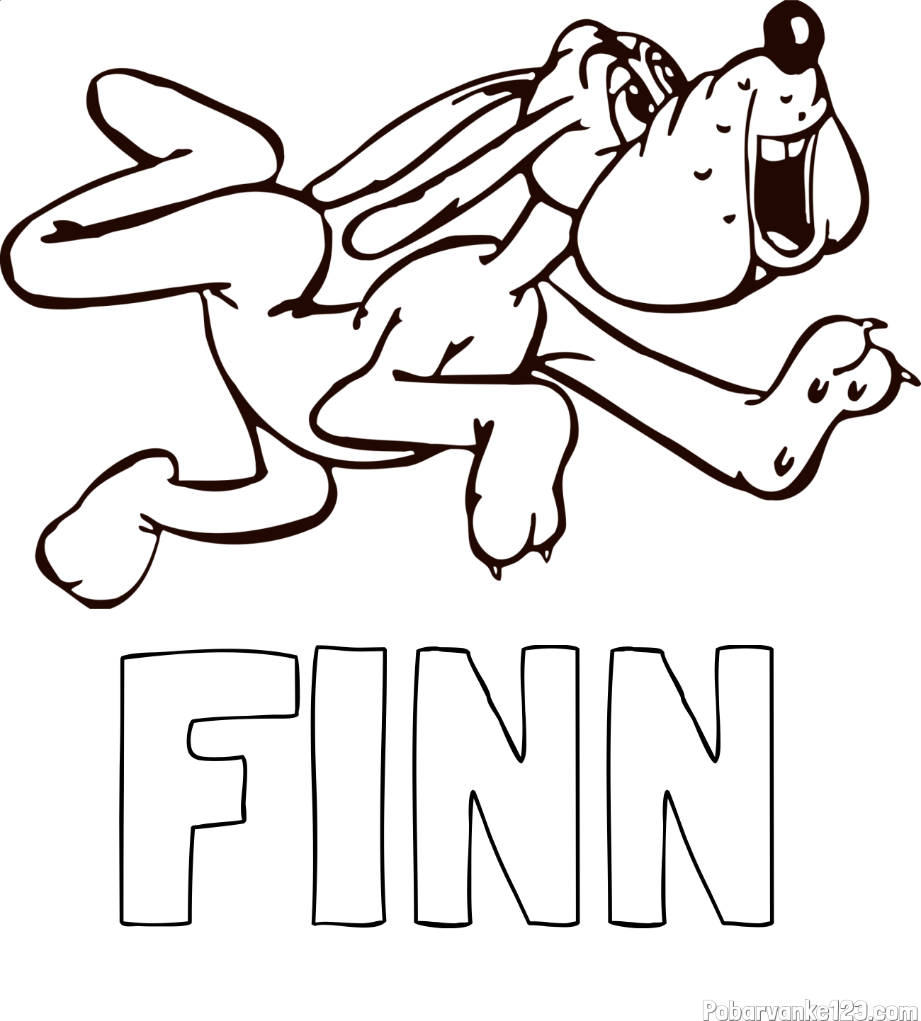 Pobarvanka imena FINN in pobarvanka veselega kužka