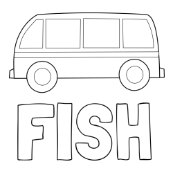 Online izdelana pobarvanka - Pobarvanka imena FISH in avtobus