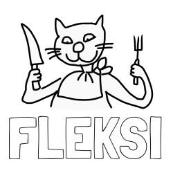 Pobarvanka imena FLEKSI in pobarvanka mačke pri kosilu