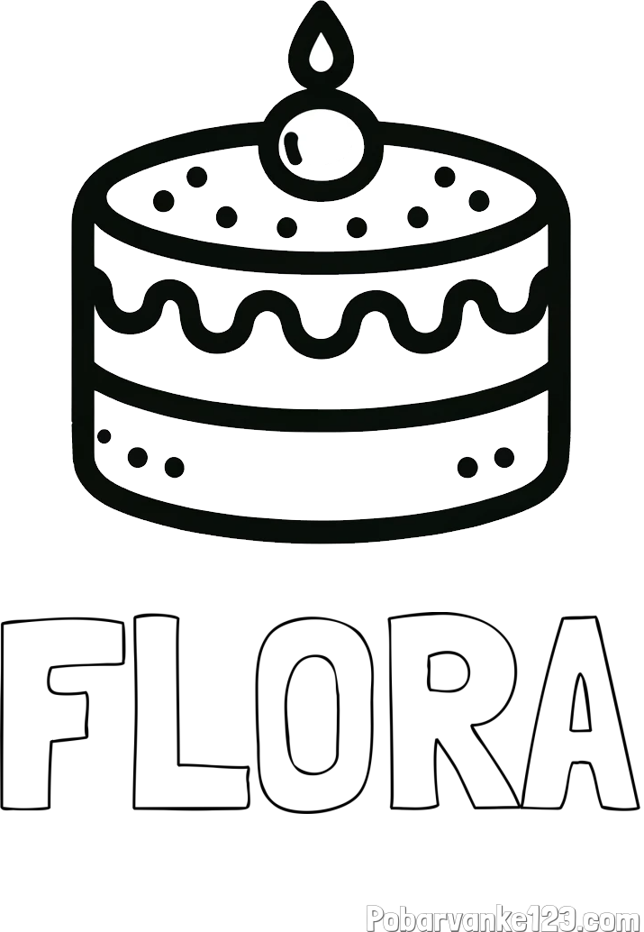Pobarvanka imena FLORA in otroška pobarvanka majhne torte