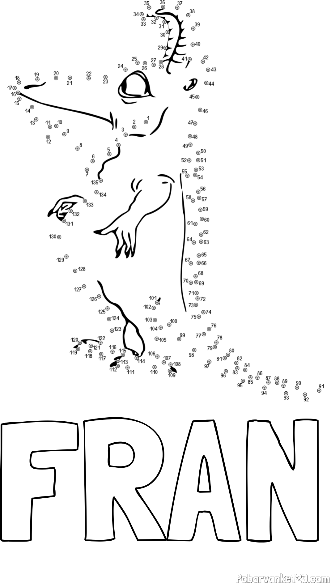 Pobarvanka imena FRAN in pobarvanka pošasti - poveži številke