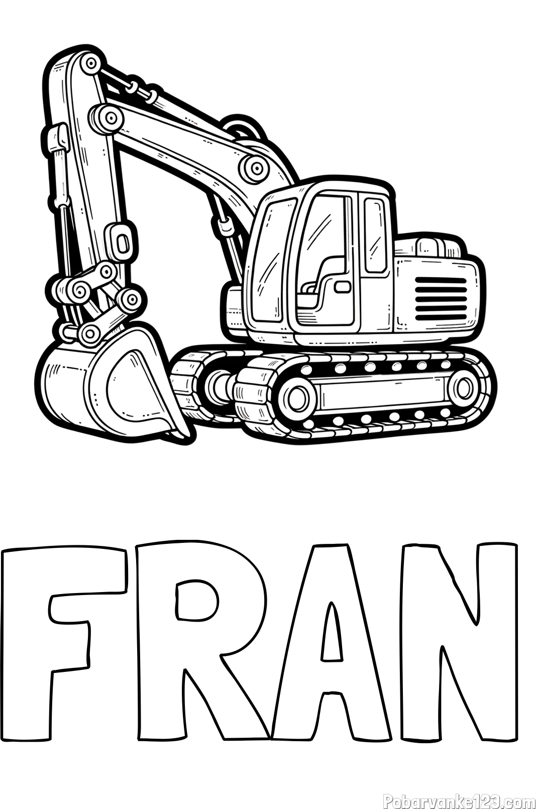 Pobarvanka imena FRAN in pobarvanka velikega delovnega stroja - bagra