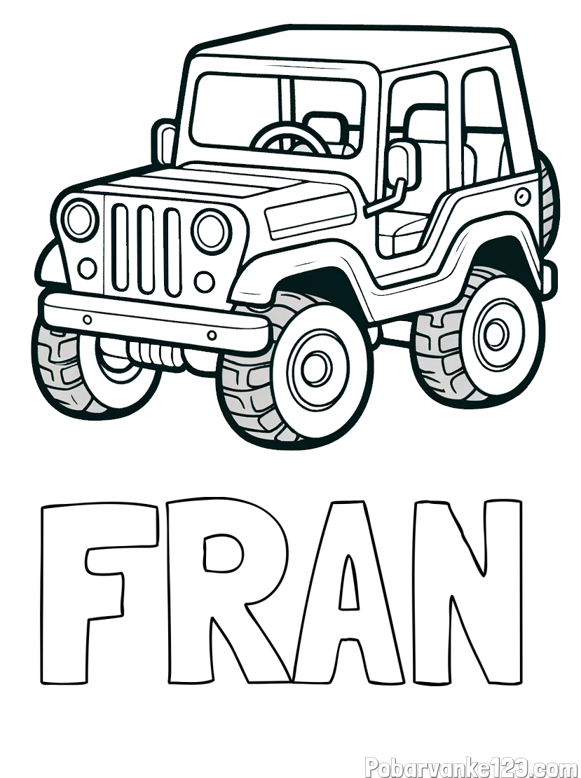 Pobarvanka imena FRAN in preprosta pobarvanka jeep-a
