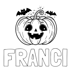 Online izdelana pobarvanka - Pobarvanka imena FRANCI in pobarvanka nasmejane buče ter dveh netopirjev za noč čarovnic