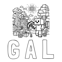 Online izdelana pobarvanka - Pobarvanka imena G A L in pobarvanka Minecraft sveta