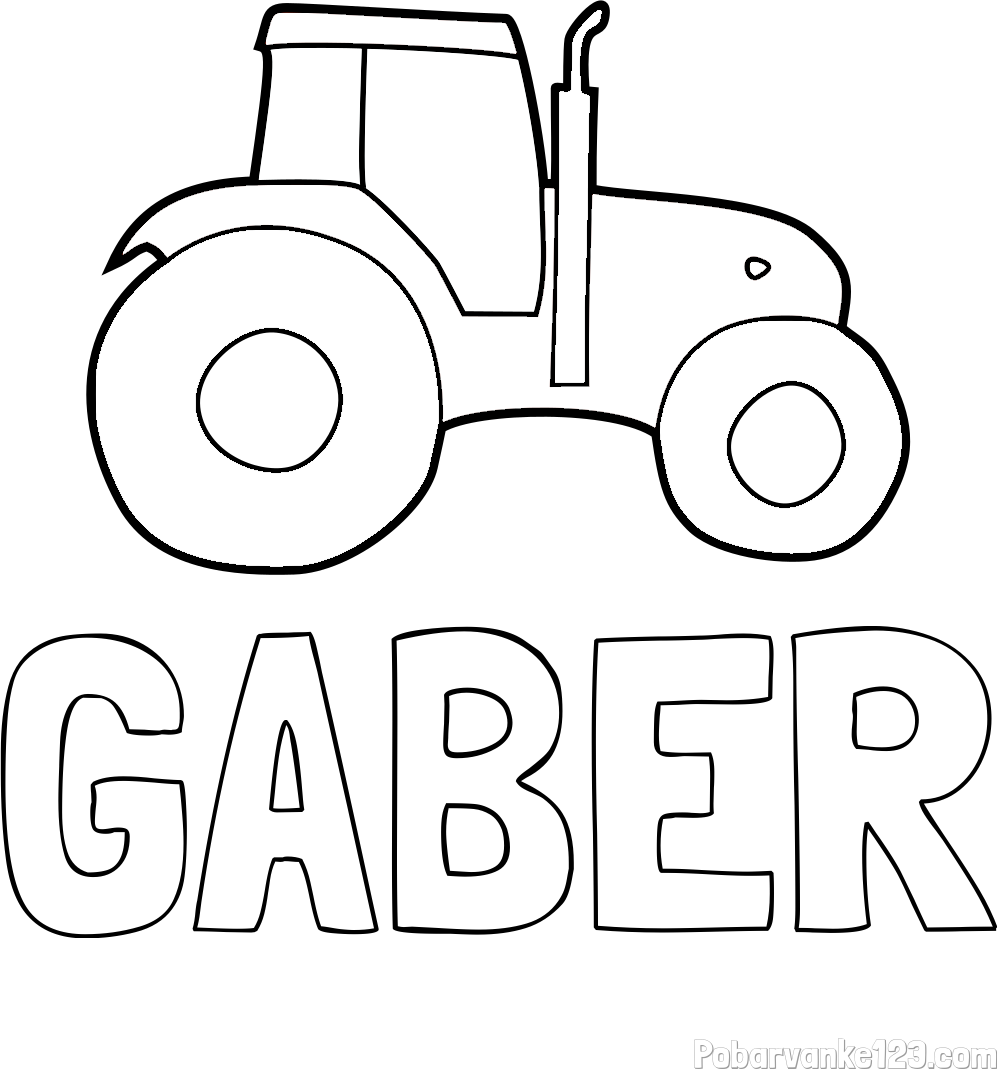 Pobarvanka imena GABER in otroška pobarvanka traktorja
