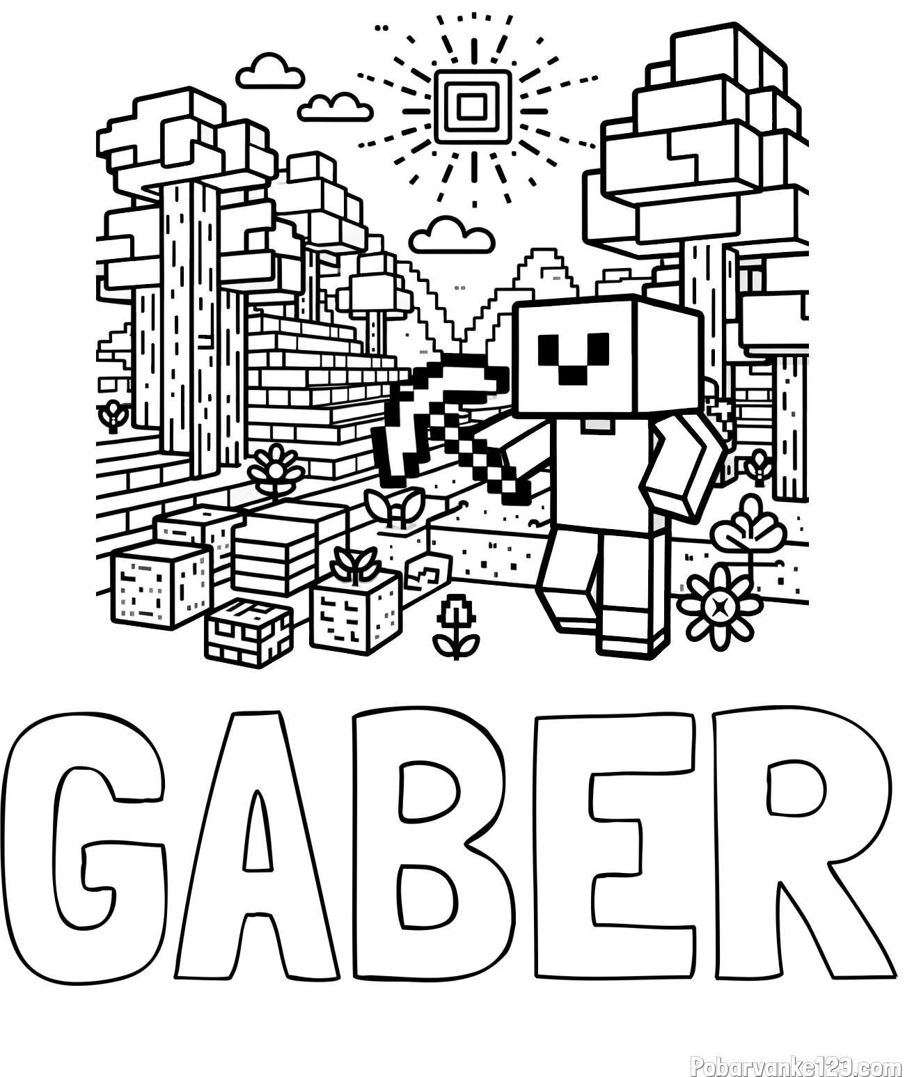 Pobarvanka imena GABER in pobarvanka Minecraft sveta