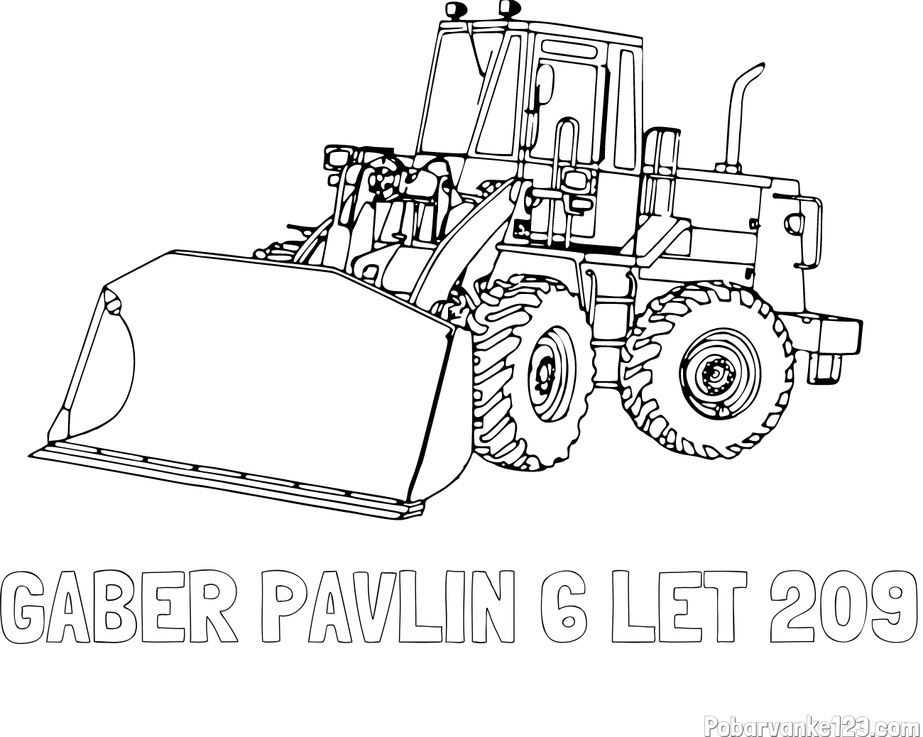 Pobarvanka imena GABER PAVLIN 6 LET 209 in pobarvanka velikega bagra