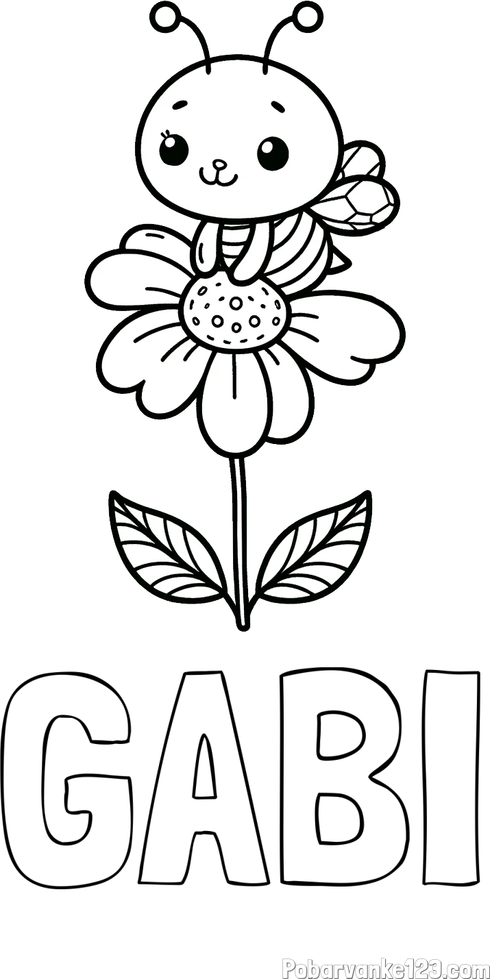 Pobarvanka imena GABI in pobarvanka ljubke čebelice na roži