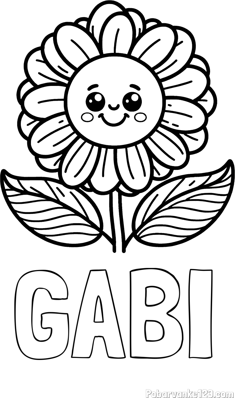 Pobarvanka imena GABI in pobarvanka ljubke in nasmejane rože