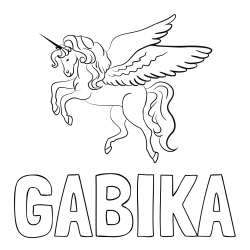 Online izdelana pobarvanka - Pobarvanka imena GABIKA in lepa pobarvanka samoroga