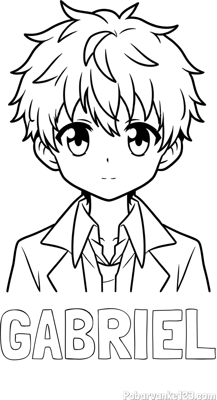 Pobarvanka imena GABRIEL in pobarvanka fanta v anime slogu