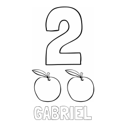 Online izdelana pobarvanka - Pobarvanka imena GABRIEL in pobarvanka števila 2 s slikovnim prikazom