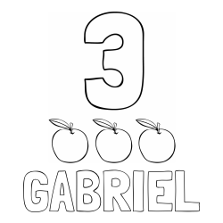 Online izdelana pobarvanka - Pobarvanka imena GABRIEL in pobarvanka števila 3 s slikovnim prikazom
