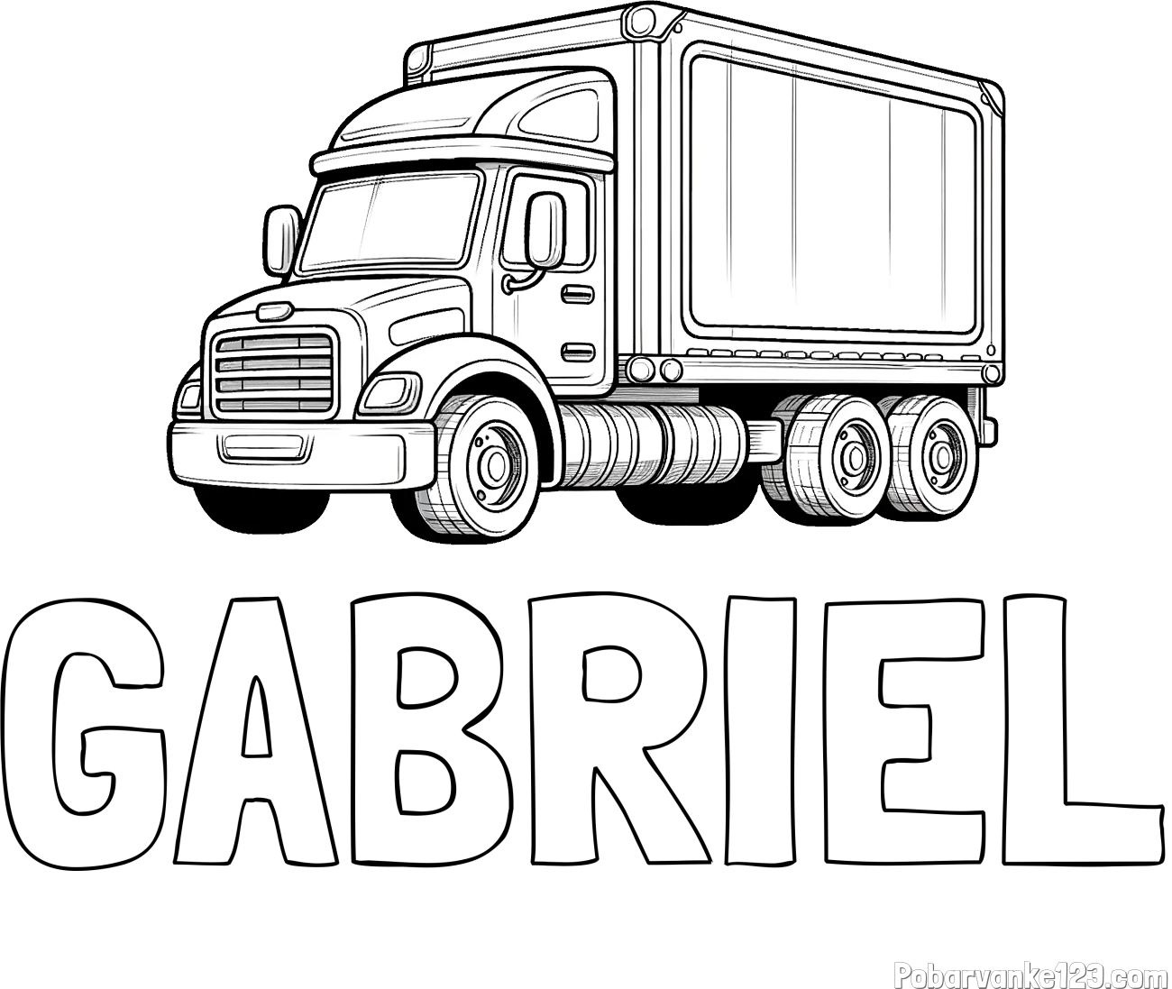 Pobarvanka imena GABRIEL in pobarvanka velikega in zmogljivega tovornjaka
