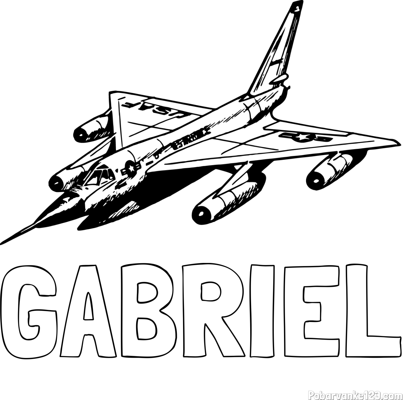 Pobarvanka imena GABRIEL in pobarvanka vojaškega lovca
