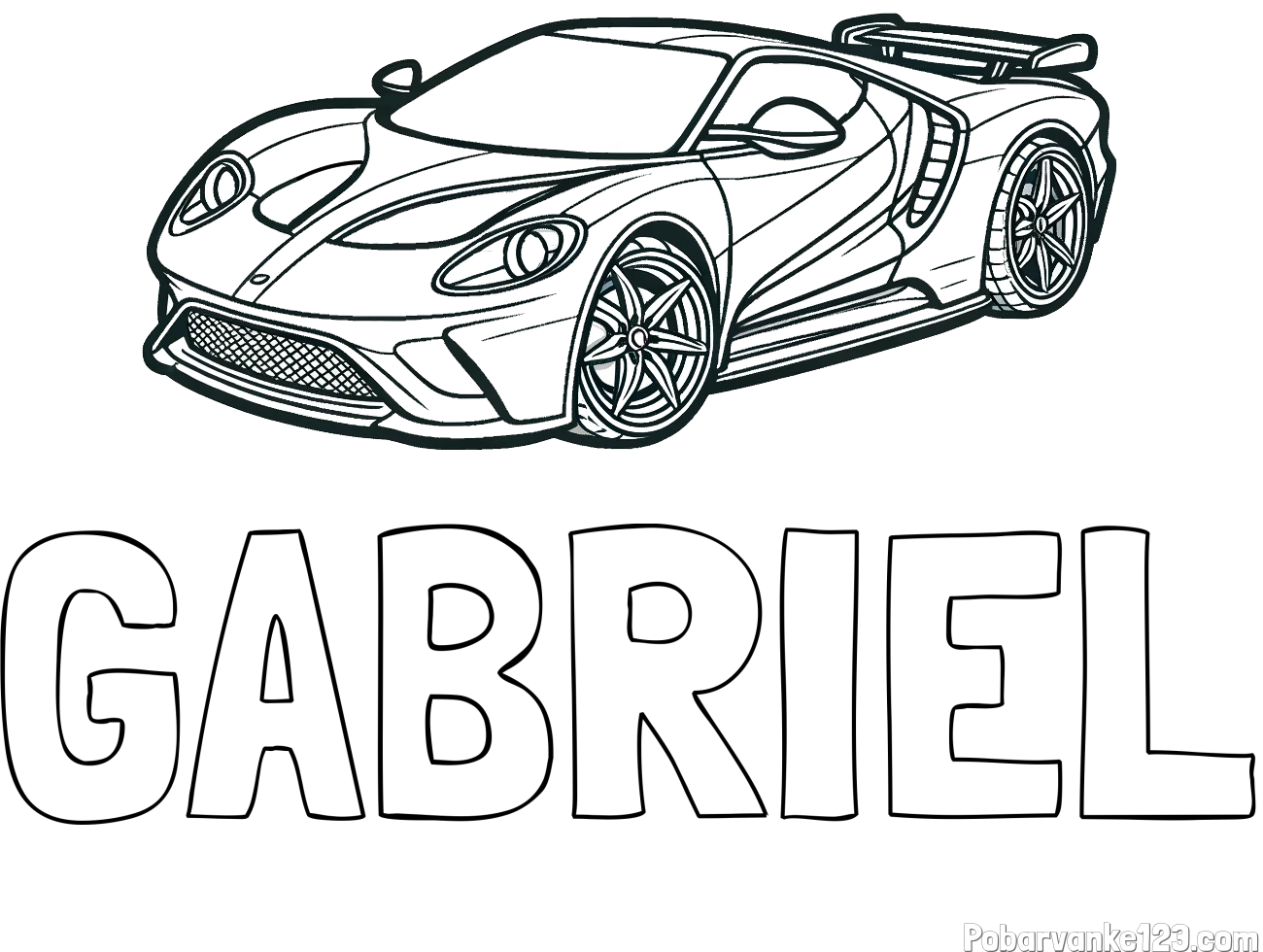 Pobarvanka imena GABRIEL in Športni avtomobil