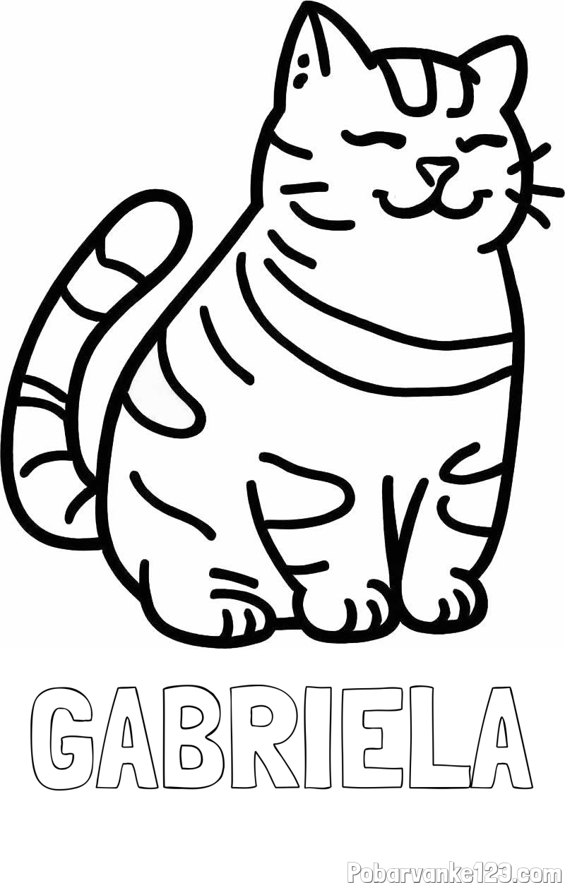 Pobarvanka imena GABRIELA in pobarvanka debelušne mačke