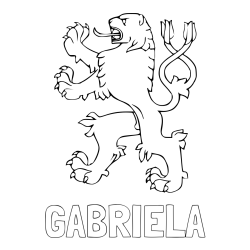 Online izdelana pobarvanka - Pobarvanka imena GABRIELA in pobarvanka leva upodobljenega na grbu