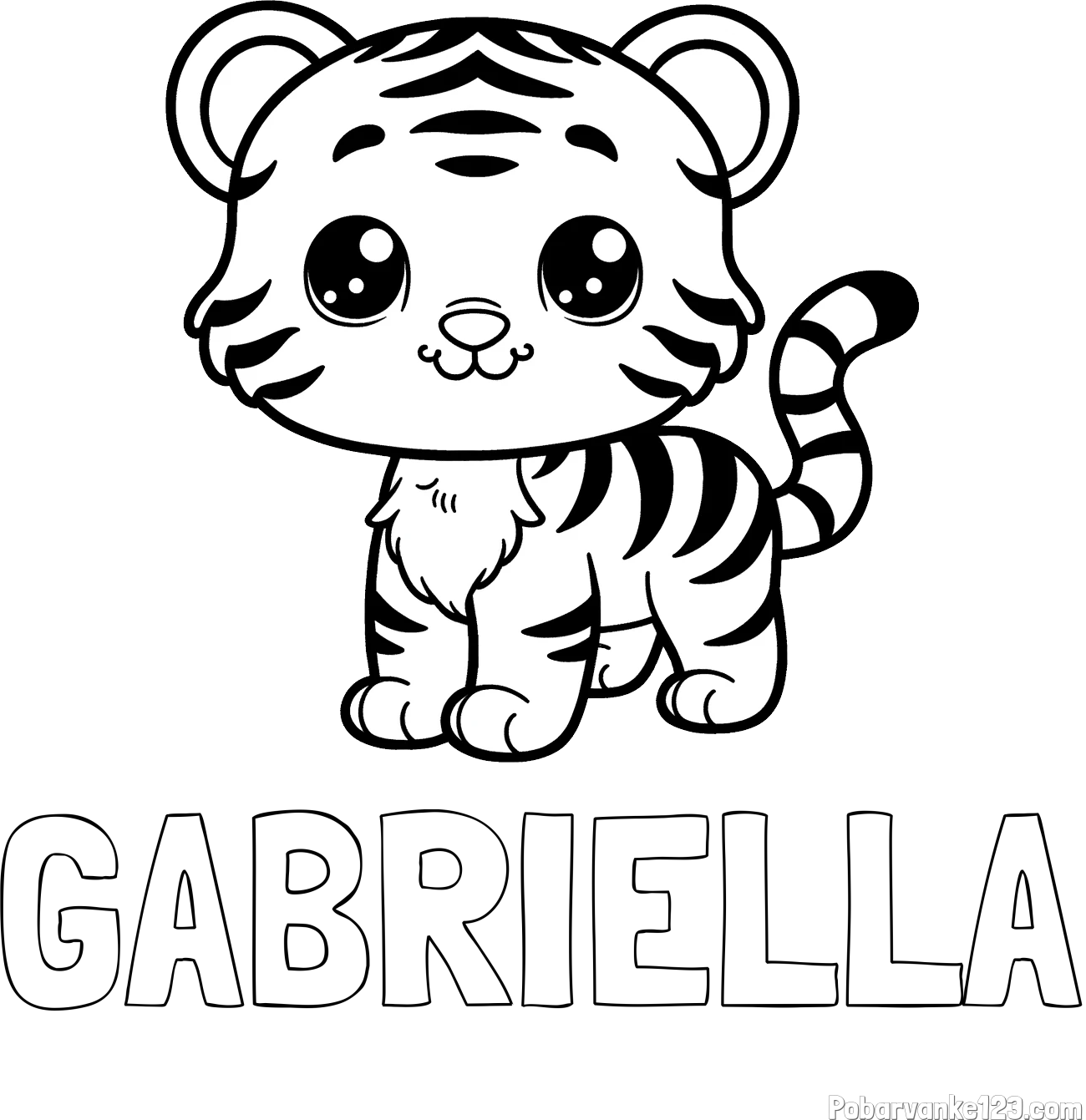 Pobarvanka imena GABRIELLA in pobarvanka ljubkega tigrčka