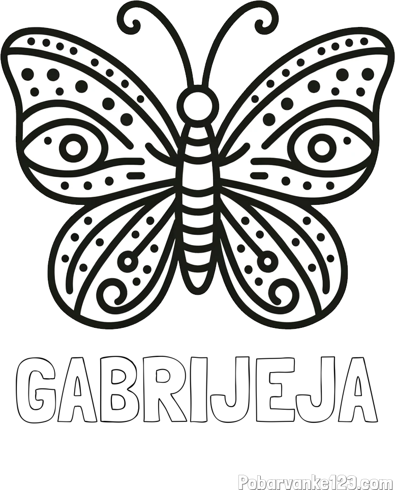 Pobarvanka imena GABRIJEJA in preprosta pobarvanka metulja