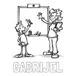 Online izdelana pobarvanka - Pobarvanka imena GABRIJEL in pobarvanka učiteljice in učenca pred tablo