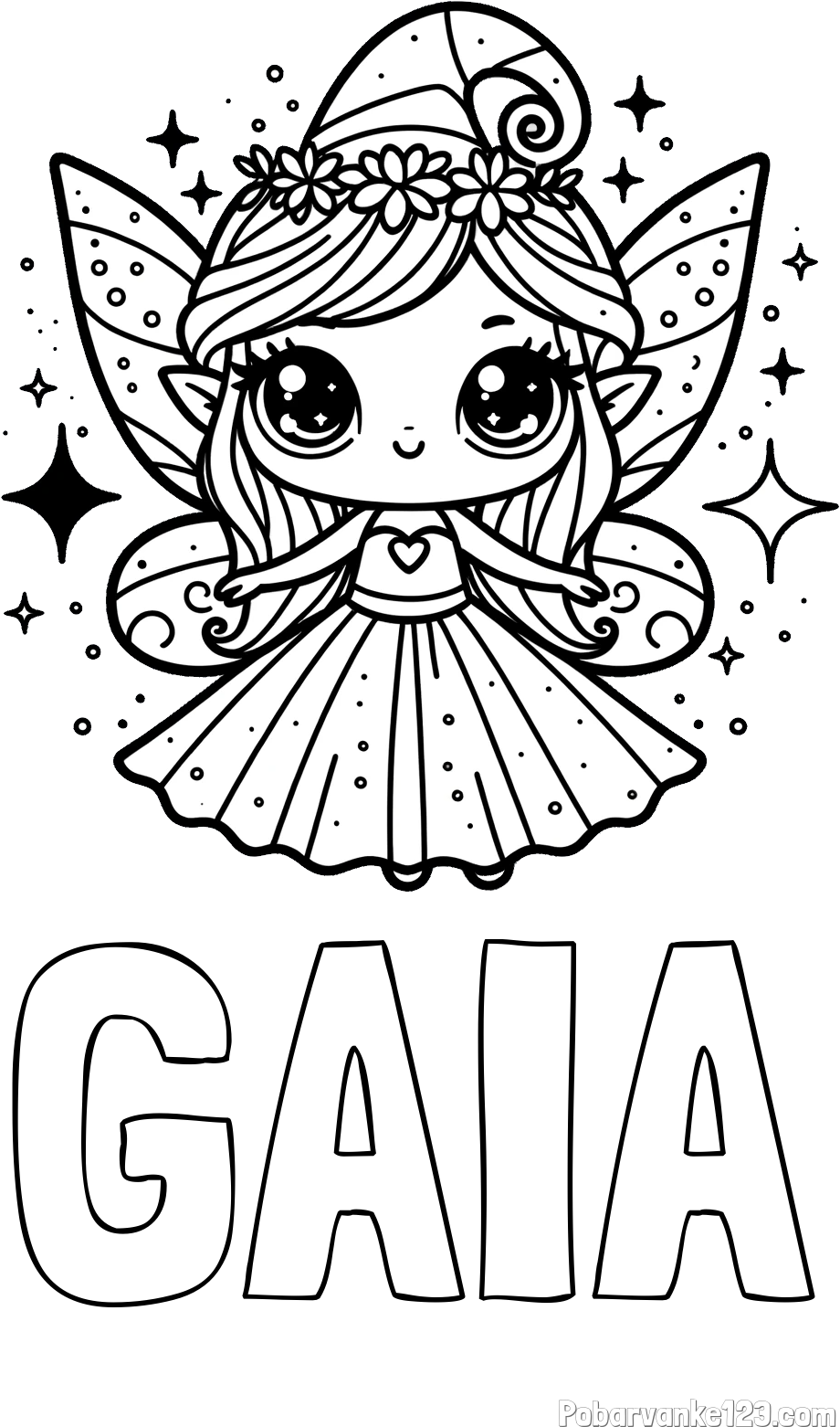 Pobarvanka imena GAIA in prikupna čarobna vila