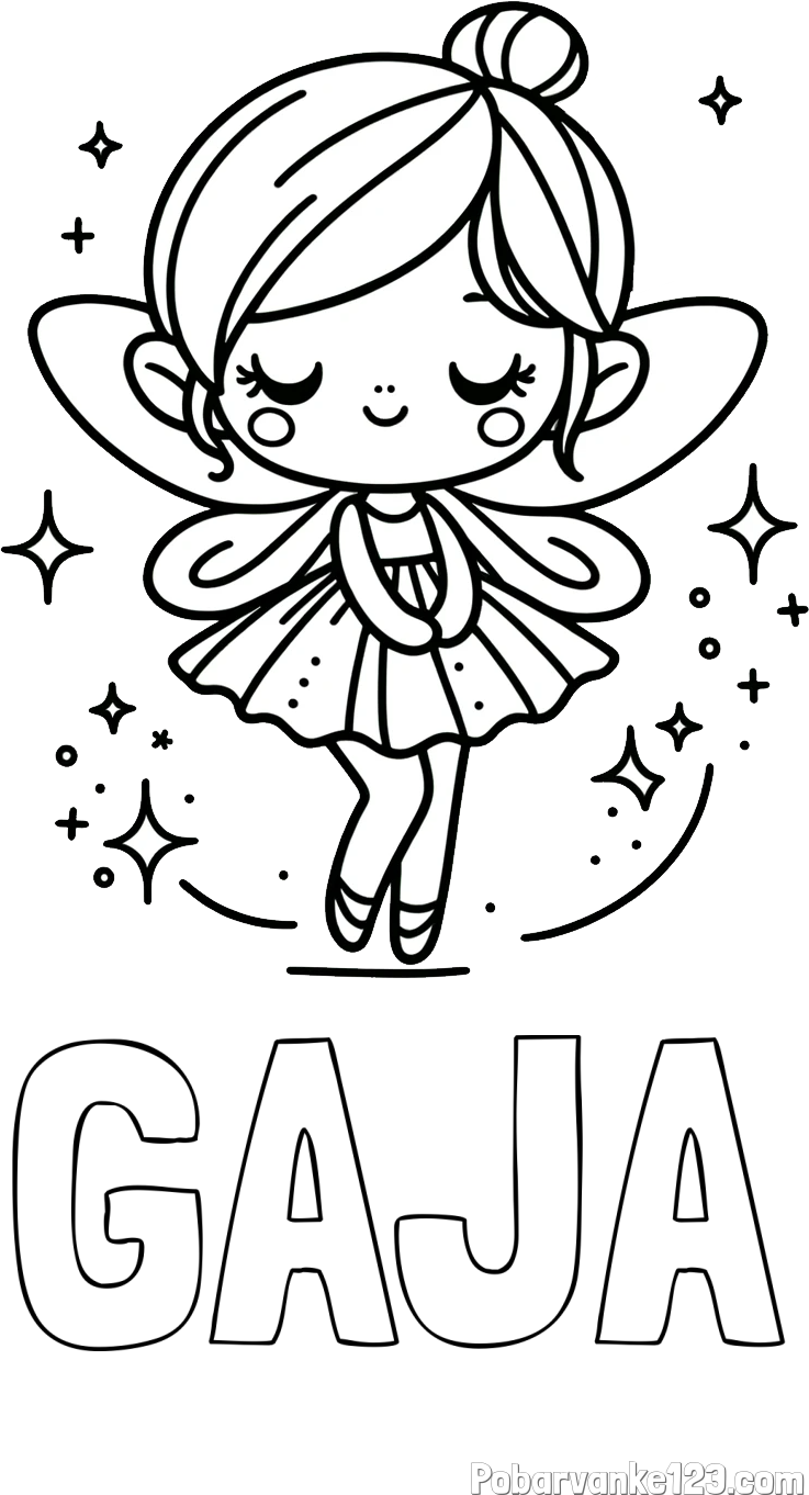 Pobarvanka imena GAJA in otroška pobarvanka čarobne vile