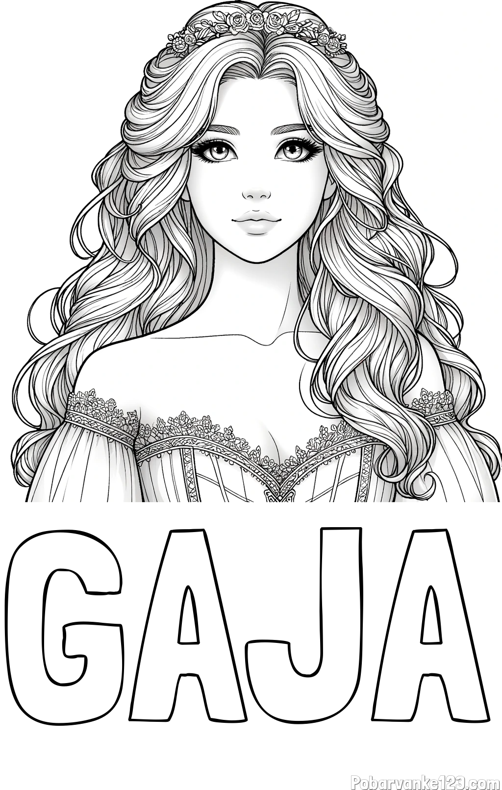 Pobarvanka imena GAJA in pobarvanka lepe princese