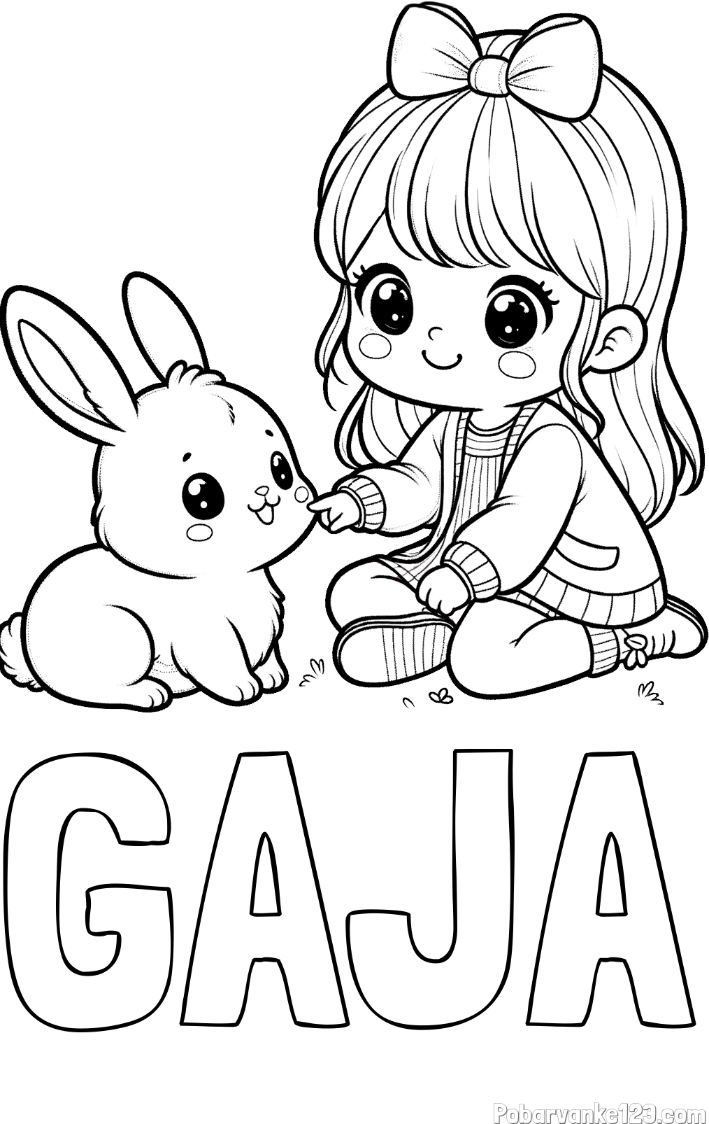 Pobarvanka imena GAJA in pobarvanka ljubke punčke, ki se igra z zajčkom